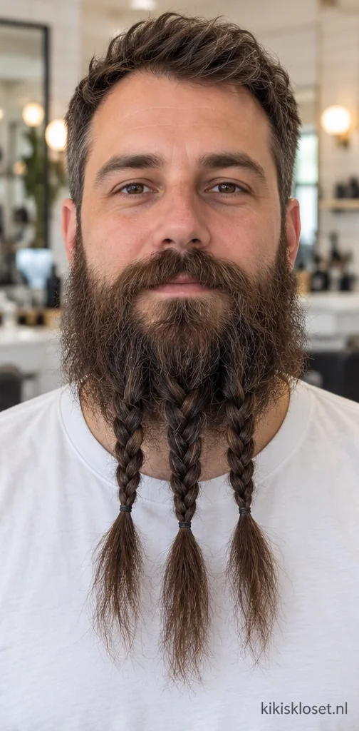 Baard vlechten: baard met drie dunne vlechten naast elkaar