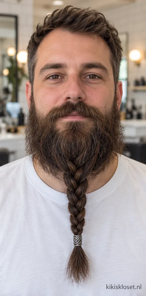Baard vlechten: baard in één dikke vlecht met een metalen ring