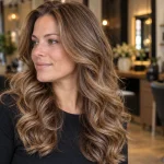 Grote krullen in lang haar met een warme bruine kleur