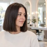 Halflange kapsels voor steil haar: rechte bob op schouderlengte in de salon