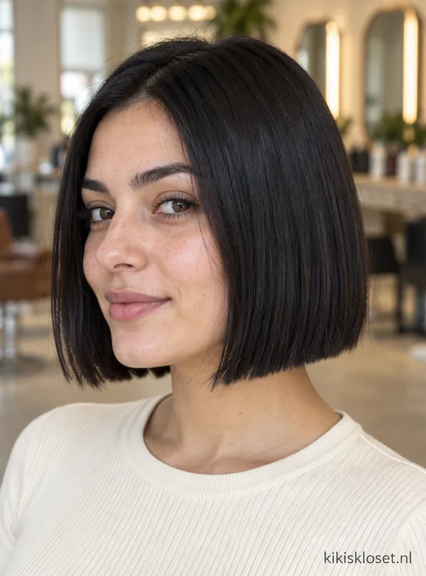 Halflang kapsel voor steil haar: blunt bob
