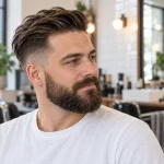 Kort haar met baard: man met undercut en volle baard in de kapperszaak