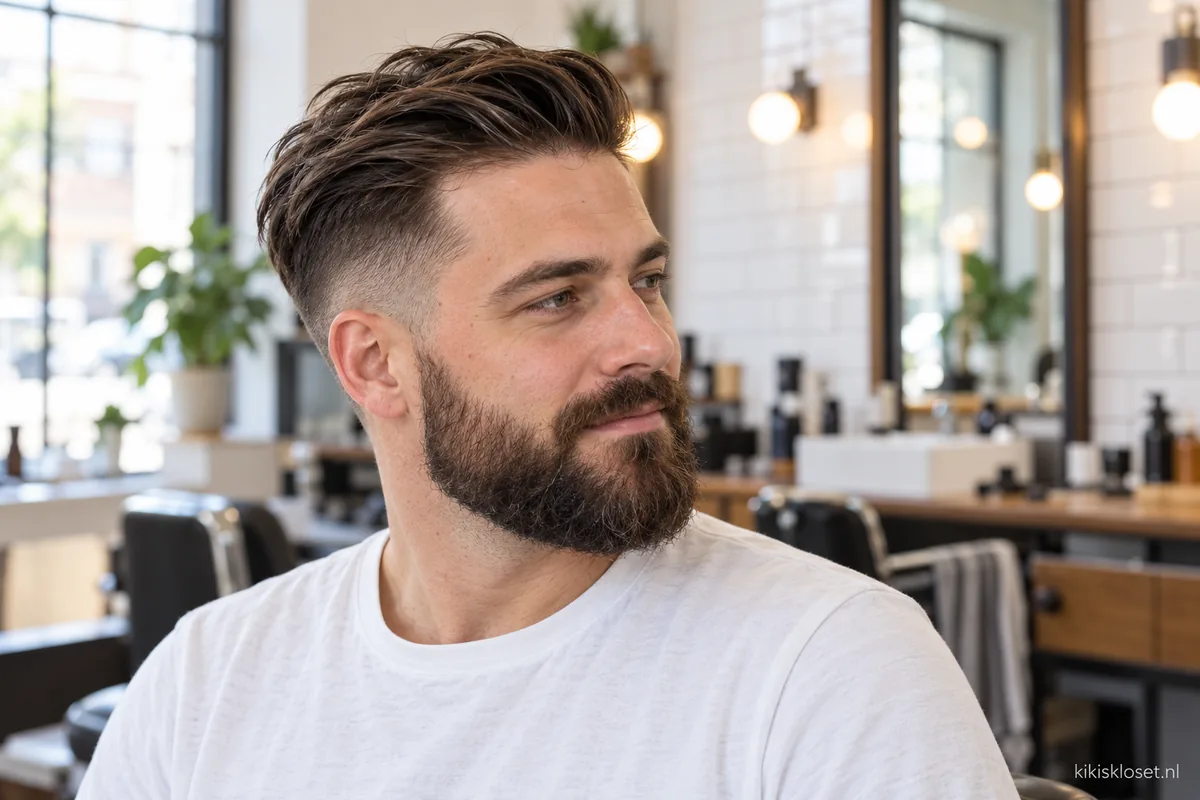 Kort haar met baard: man met undercut en volle baard in de kapperszaak
