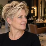 Korte kapsels met volume: blonde pixie met volume bovenop in de salon