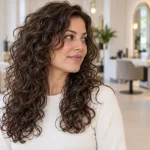 Lang haar met krullen en laagjes: lange donkere krullen in de salon