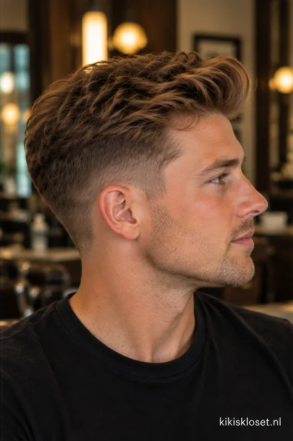 Mannen kapsels lang bovenop: van opzij