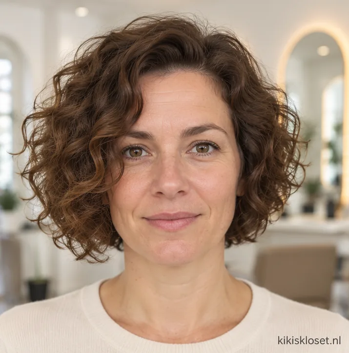 Opgeknipte krullen kapsels: van voren