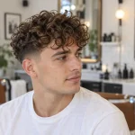 Permanent kleine krullen voor mannen: man met kleine krullen bovenop en korte zijkanten