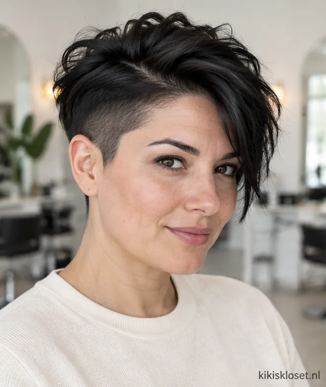 Pittig kort donker kapsel: ondersneden pixiecut