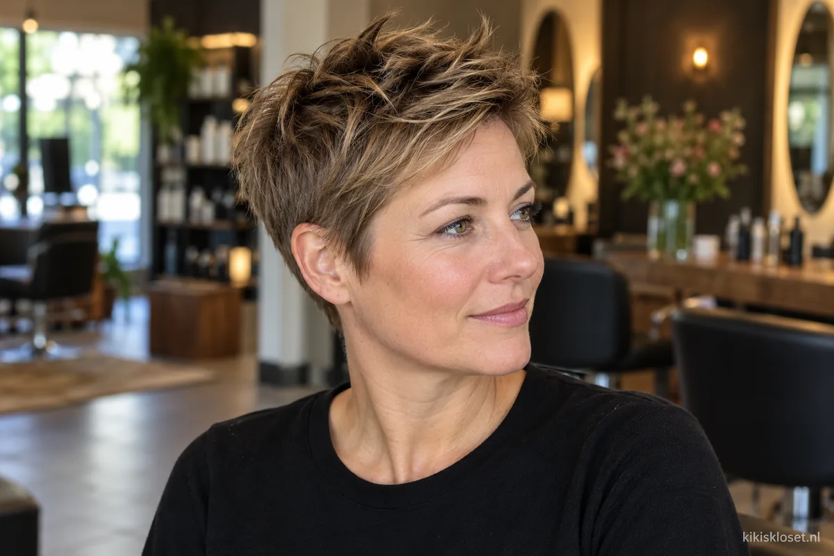 Pittige zeer korte kapsels met piekjes: blonde pixie met piekjes in de salon