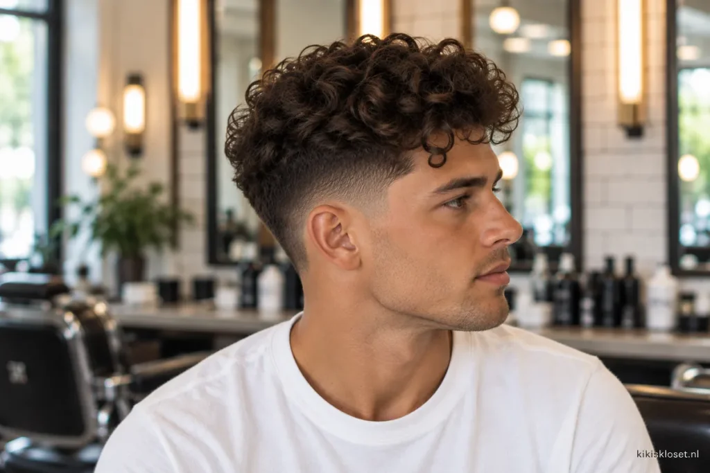 Taper fade krullen: voor, zij en achter